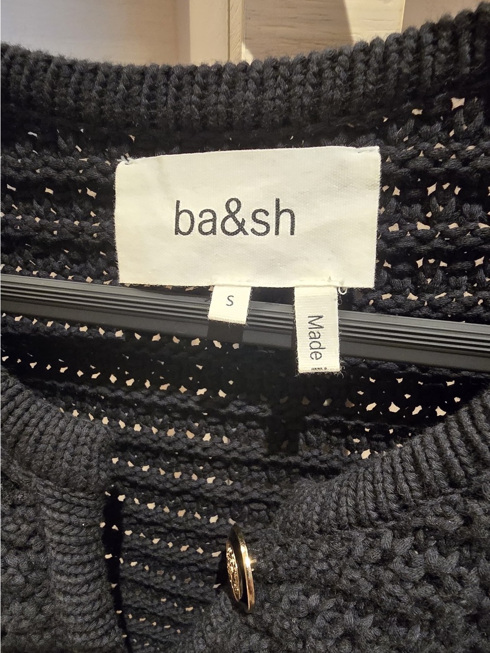 ba&sh Black Open-Knit Cardigan with Gold-Tone Button - Picture 2 of 2